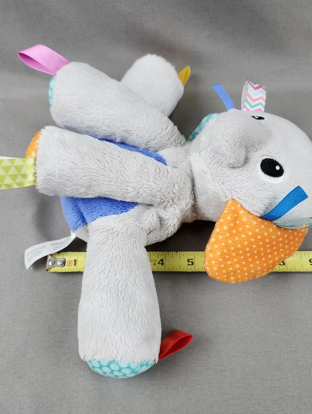 Bright Starts Taggies Elephant Gray Plush Lovey Baby Rattle Toy 9